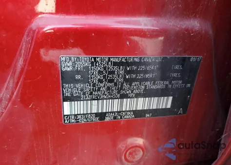 2017 Toyota Rav4 Le z USA, uszkodzony, nr VIN 2T3ZFREV3HW344508